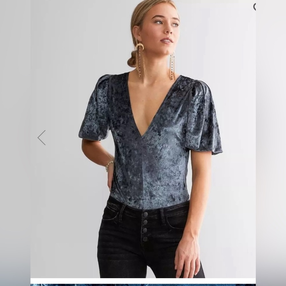 Free People™ Don't You Wish Bodysuit velvet burnout Gray Blue Medium never worn